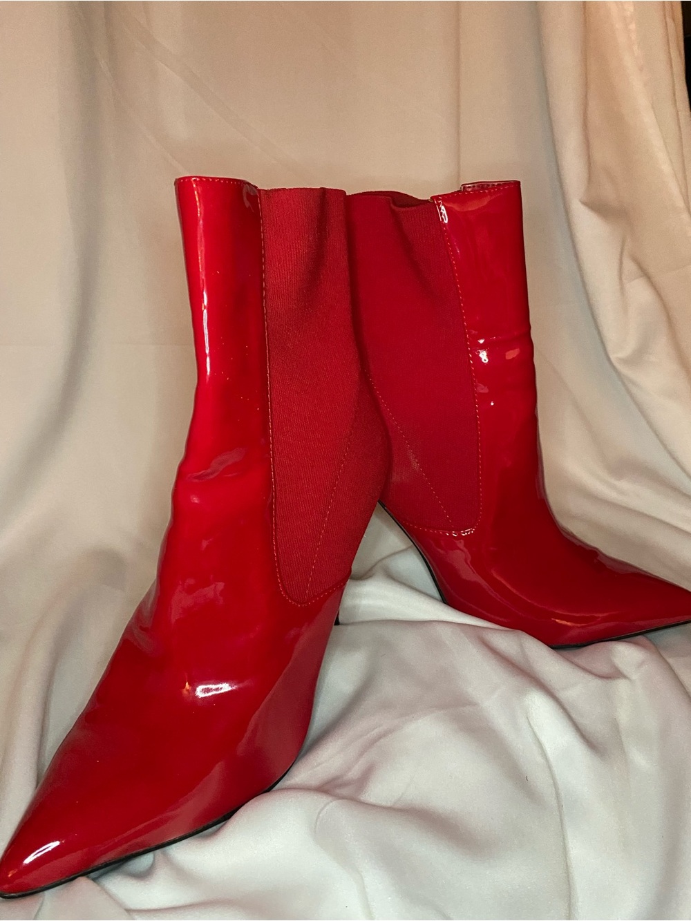 Steve Madden Red Patent Sock Pointed-Toe Ankle Boots